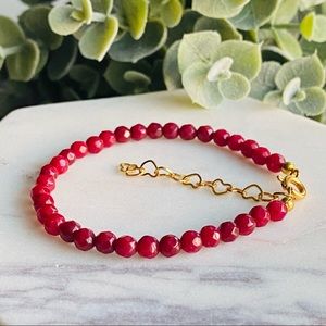 Ruby Red Jade beaded adjustable bracelet natural gemstone faceted beads